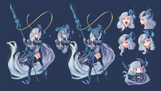 Whitehair blueeyes sword staff chibi - context art free wallpaper