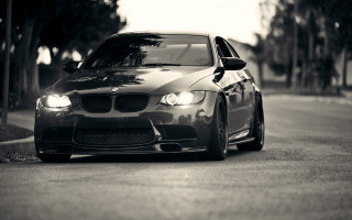 Black white car street trees - photo of a car free wallpaper