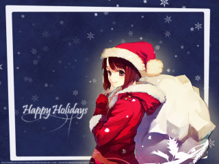 Woman santa hat bag presents - anime art free wallpaper