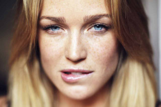 Woman blonde hair blue eyes 11 - freckle free wallpaper