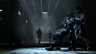 Futuristic man hallway robot back - a hallway free wallpaper