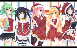 Anime girls red dresses hats - a group of anime girls free wallpaper