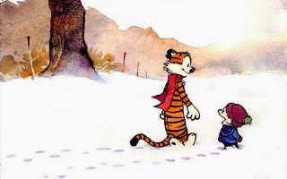 Child tiger snow tree mountain - primitivism free wallpaper
