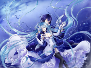 Bluehair hugging anime underwater dress - gothic free wallpaper for desktop