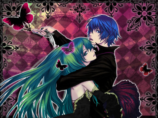 Anime couple hugging butterflies pink - butterfly free wallpaper