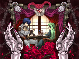 Couple roses demon wall table - official art free wallpaper for desktop