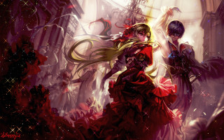 Anime couple characters room red - the ceiling free wallpaper