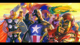Superheroes captain america group painting - a yellow sky free wallpaper