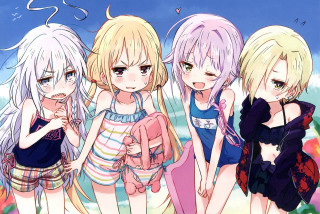 Girls beach sky clouds group - a group of girls free wallpaper