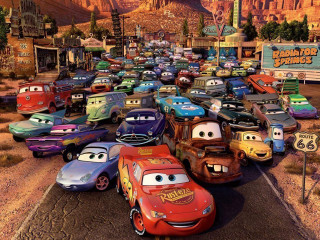 Cars parking lot mountain range - maximalism free wallpaper