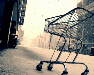 Shopping cart snowy sidewalk background - video art free wallpaper