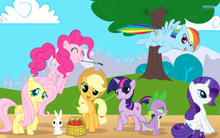 Pony pegasus unicorn rainbow field - epic composition free wallpaper