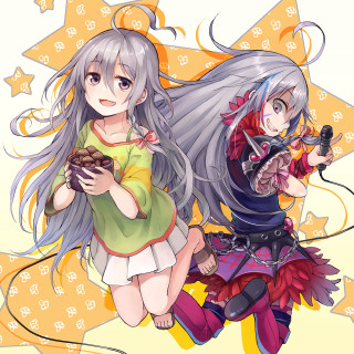 Anime girls green shirt yellow - a yellow background free wallpaper
