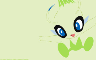 Cartoon bigeyes greenbackground blueTail greenLeaf - a blue tail free wallpaper