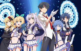 Anime girls group blue background 2 - a group of anime girls free wallpaper
