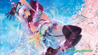 Woman flying pinkhat whitedress aguri - leg free wallpaper
