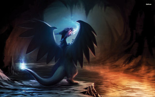 Dragon glowing tail wings rock - its mouth free wallpaper