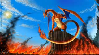 Cartoon dragon rock fire sky - a fire and sky background free wallpaper