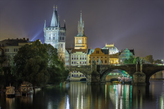 City bridge clocktower night river - a bridge in the foreground free wallpaper