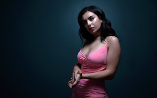 Woman pink dress posing hands - a pink dress free wallpaper