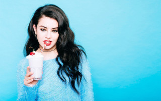 Woman long hair drink straw - a straw free wallpaper