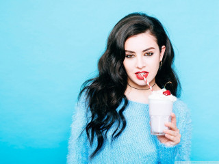 Woman drink straw cherry holding - a straw free wallpaper