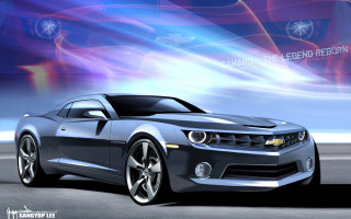 Silver chevrolet camaro artistic blue - matte drawing free wallpaper