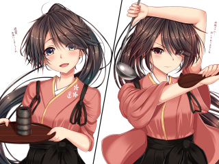 Girl hakama plates spoons kimono - a detailed drawing free wallpaper