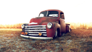 Old red truck field grass - old free wallpaper