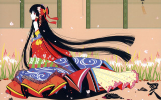 Woman long dress walking field - a long dress free wallpaper