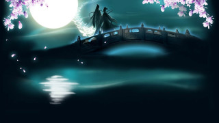 Bridge boat full moon pink - full free wallpaper for desktop