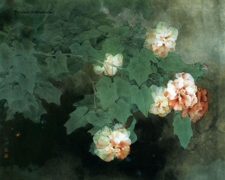 Flowers green leaves dark background - a painting of flowers free wallpaper