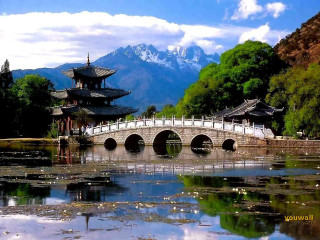 Bridge mountains water cityscape eastasia - the other side of the bridge free wallpaper