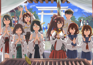 Girls uniform building hands up - behind them free wallpaper