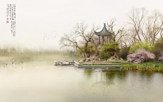 Lake tower birds boats water 2 - a few boat free wallpaper