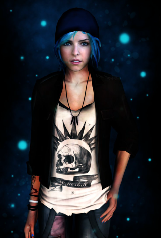 Woman blue hair skull shirt - ultra realistic digital art free wallpaper
