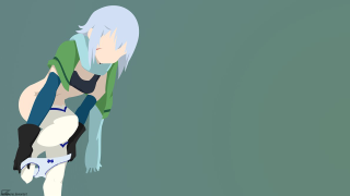 Woman green shirt bending bluehair - minimalist free wallpaper