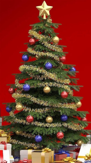 Christmas tree presents red background 5 - boetius adamsz bolswert free wallpaper