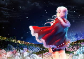 Girl red dress fence umbrella - a fence free wallpaper
