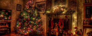 Christmas tree fireplace library warm - warm free wallpaper