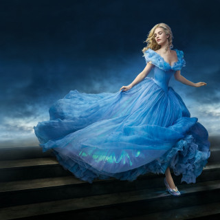 Woman blue dress walking steps - a detailed matte painting free wallpaper