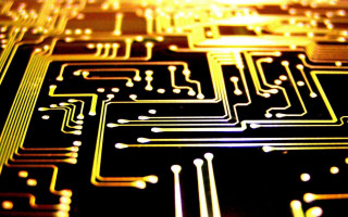 Circuit board closeup colorful wires - a yellow light free wallpaper