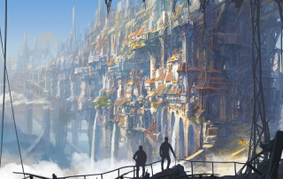 City bridge people river distant - cedric peyravernay free wallpaper