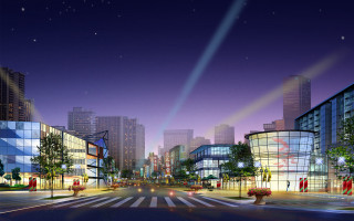 City skyline rainbow beam night - sky in the background free wallpaper