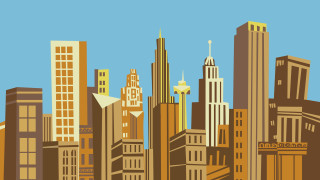 City skyline blue sky yellow - color scheme free wallpaper