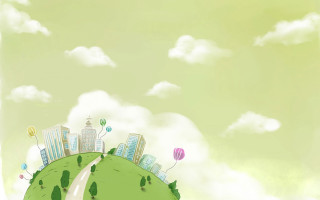 Green city white road balloons - balloon free wallpaper