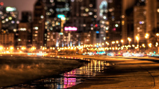 City street night lights water - a reflection of the water free wallpaper