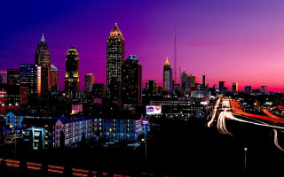 City skyline purple sky night - dr. atl free wallpaper