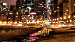 City street night lights water 2 - a reflection of the water free wallpaper