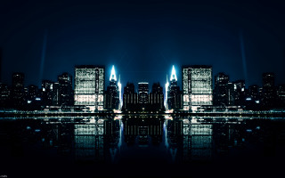 City skyline reflection water night 7 - a reflection free wallpaper